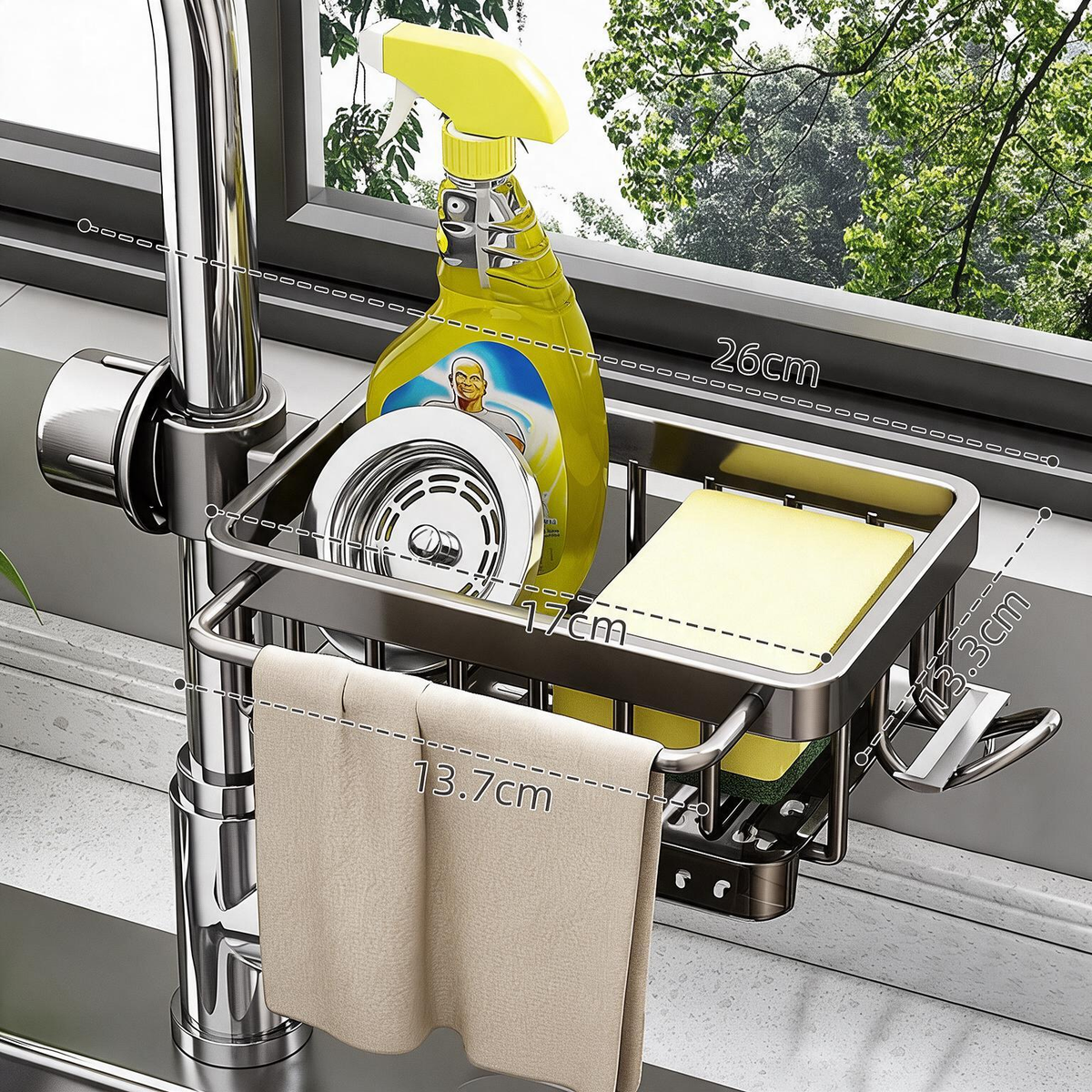 Sink Organizer Rack – Hanging Faucet Drain Rack with Drip Tray