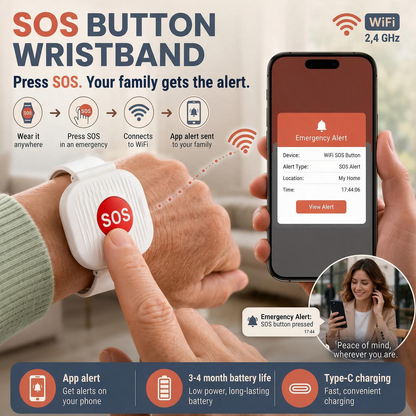 SOS Emergency Alert Bracelet for Seniors – Instant Panic Button with App Notification