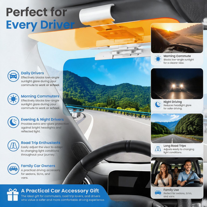 2-in-1 Car Sun Visor Extender – Adjustable Day & Night Anti-Glare Shield