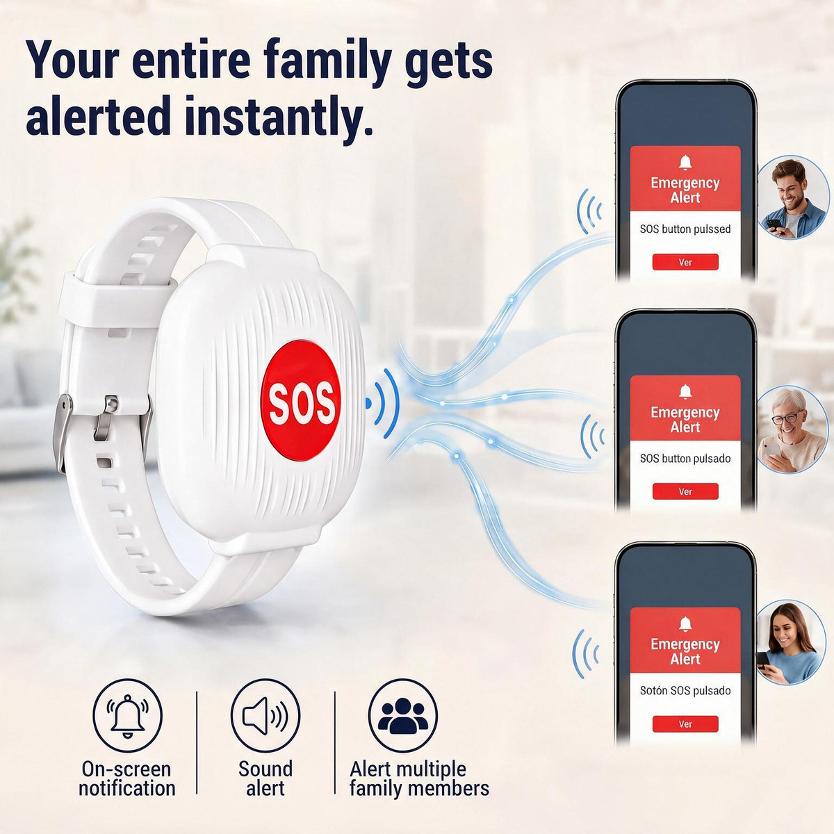 SOS Emergency Alert Bracelet for Seniors – Instant Panic Button with App Notification