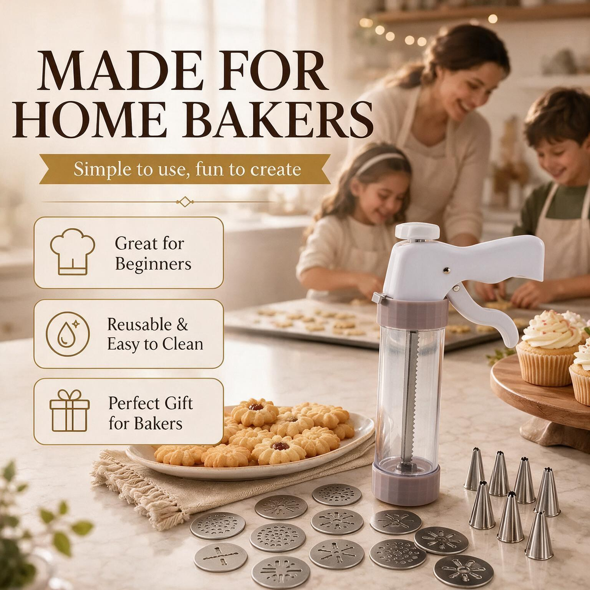 Cream Decorating Tool & Cookie Press Set – 21-Piece Baking Kit