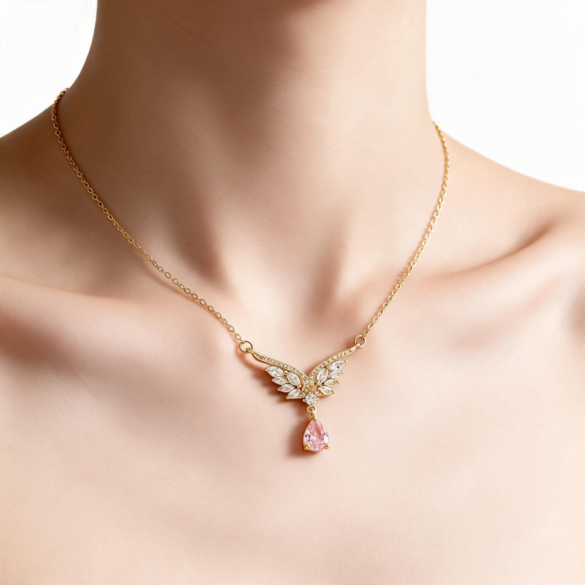The Ethereal Romance Set – Pink Tulip Bracelet & Wing Pendant Necklace