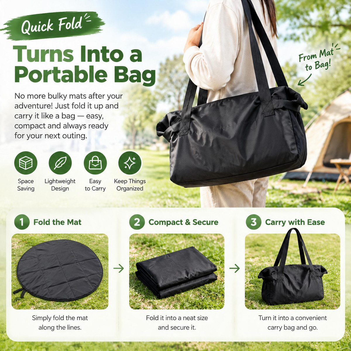 2-in-1 Waterproof Picnic Mat & Foldable Shopping Bag