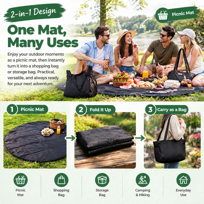 2-in-1 Waterproof Picnic Mat & Foldable Shopping Bag