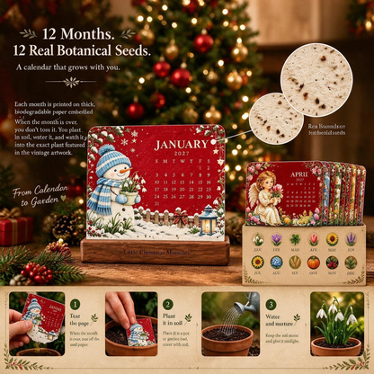 2027 Christmas Mini Plantable Seed Paper Desk Calendar with Wooden Stand