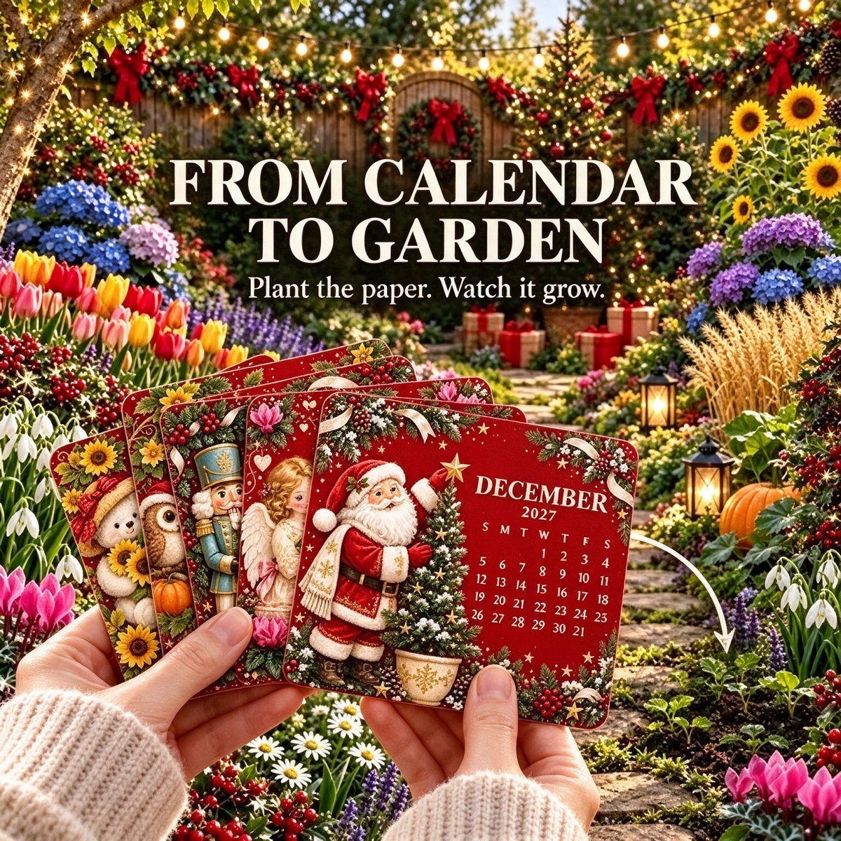 2027 Christmas Mini Plantable Seed Paper Desk Calendar with Wooden Stand