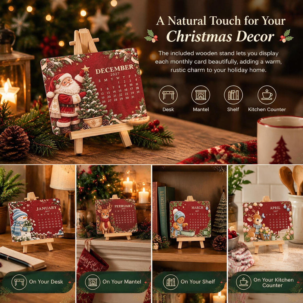 2027 Christmas Mini Plantable Seed Paper Desk Calendar with Wooden Stand