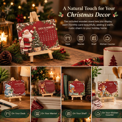 2027 Christmas Mini Plantable Seed Paper Desk Calendar with Wooden Stand