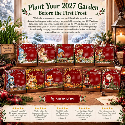 2027 Christmas Mini Plantable Seed Paper Desk Calendar with Wooden Stand