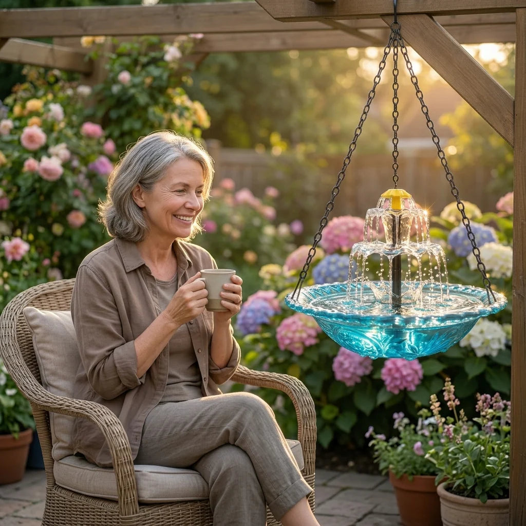 Solar Cascade Hanging Bird Bath Fountain