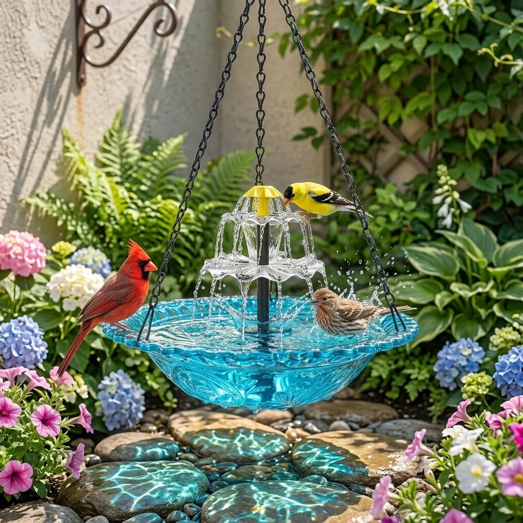 Solar Cascade Hanging Bird Bath Fountain