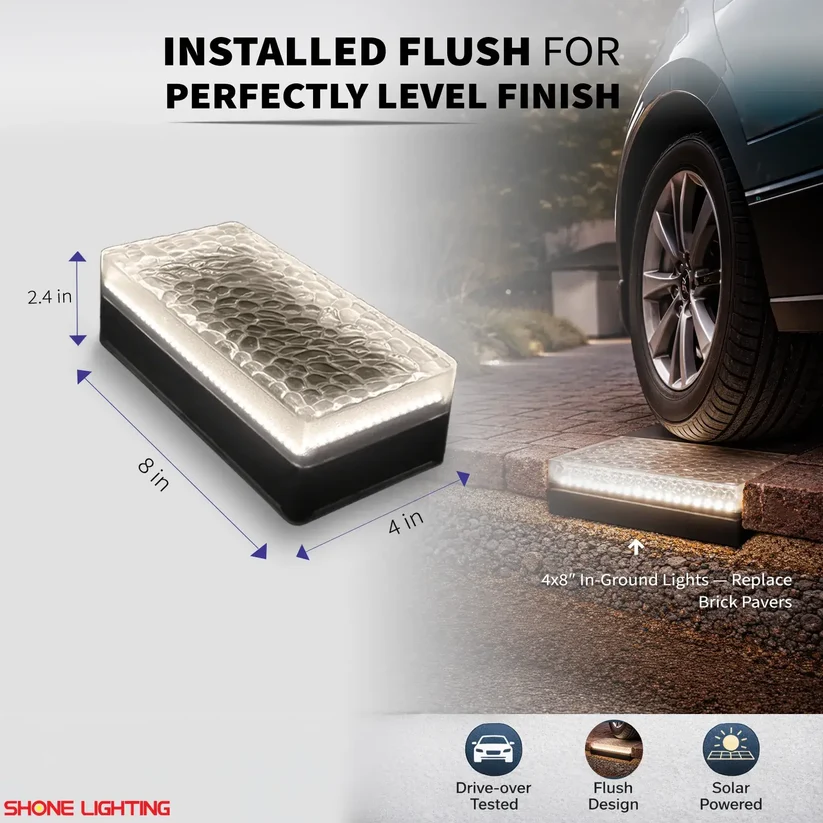Solar 4×8 Inch LED Paver Lights