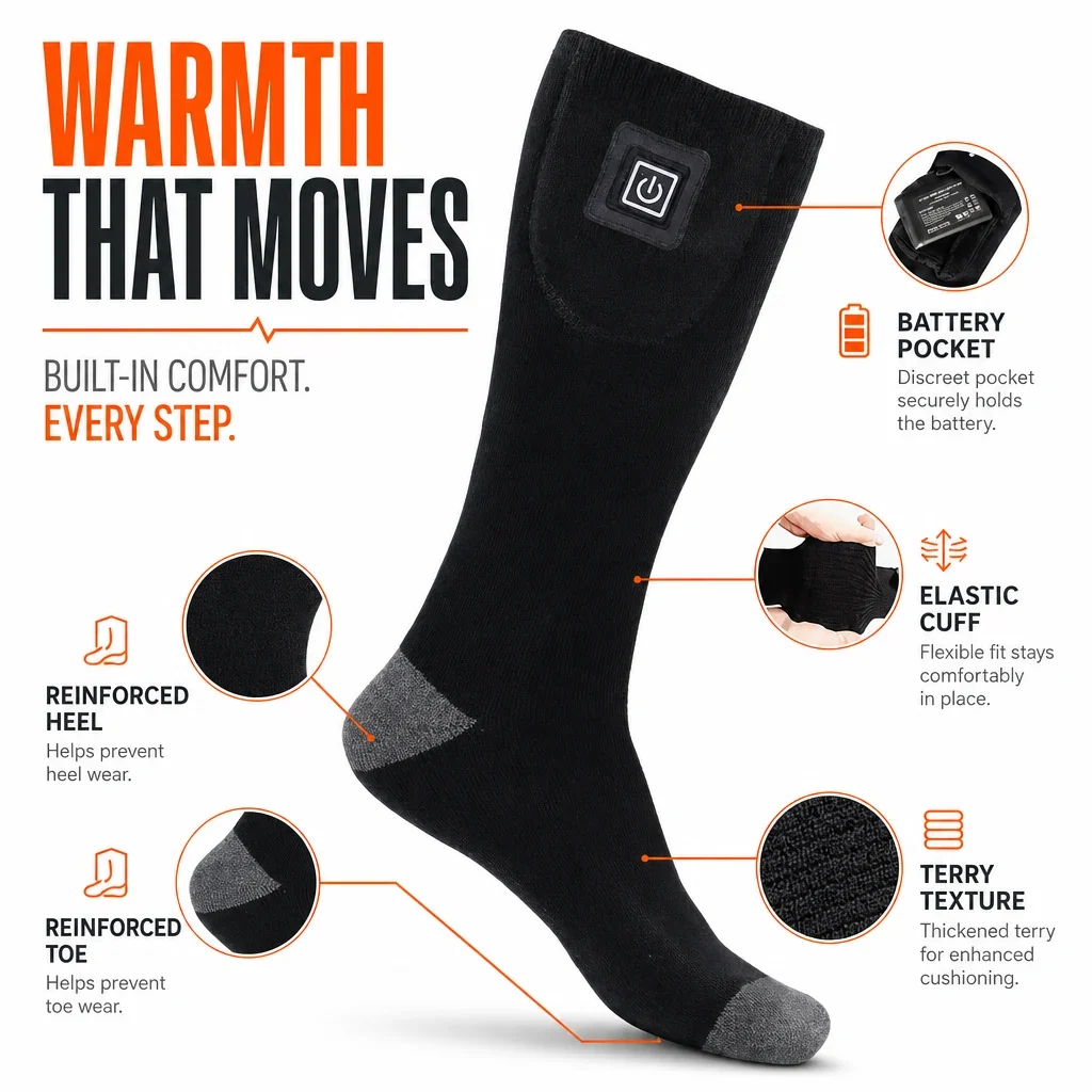 Rechargeable Heated Socks - Adjustable Temperature