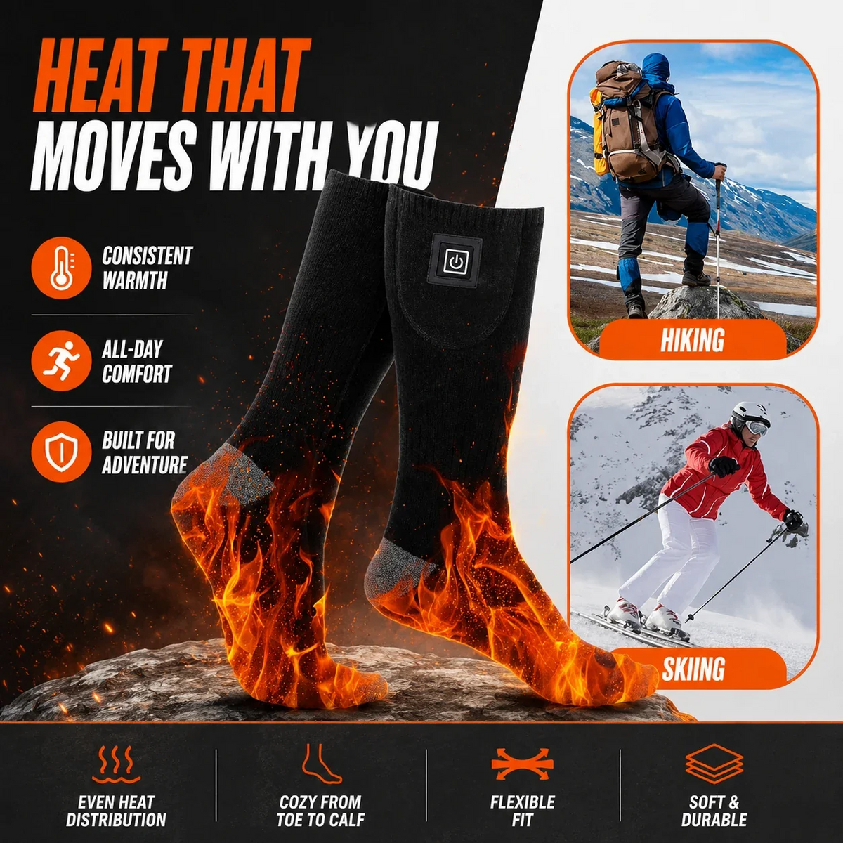 Rechargeable Heated Socks - Adjustable Temperature