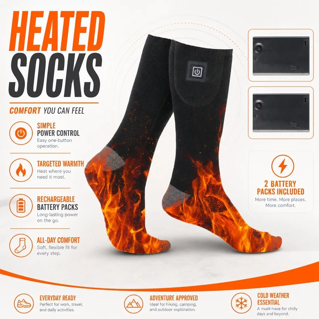 Rechargeable Heated Socks - Adjustable Temperature